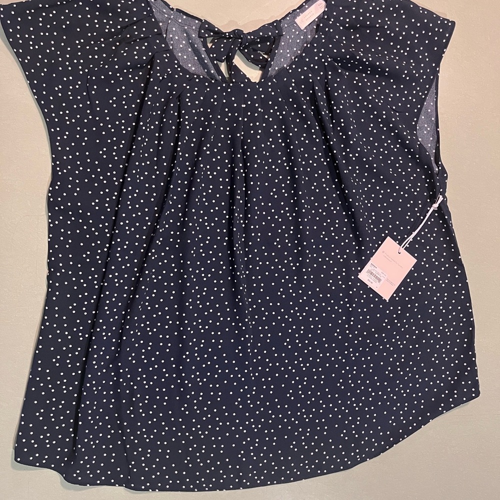 LC Lauren Conrad Navy and White Polka Dot Top